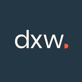 The dxw logo, navy blue box with dxw in white and an small orange capital D.